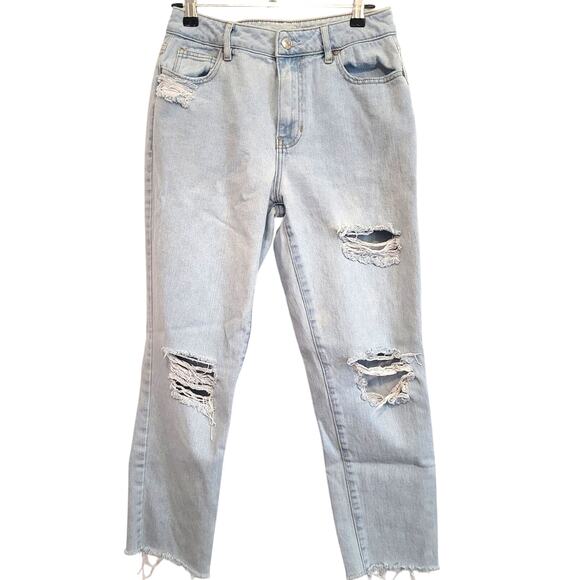 PacSun Denim - PacSun Mom Jeans High Waisted Light Wash Distressed Size 25 Raw Hem